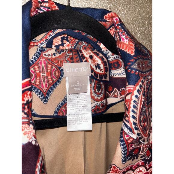 Chico’s Drama Patch Old Money Mob Wife Boho western Brown Blue Duster / Coat - Picture 7 of 13